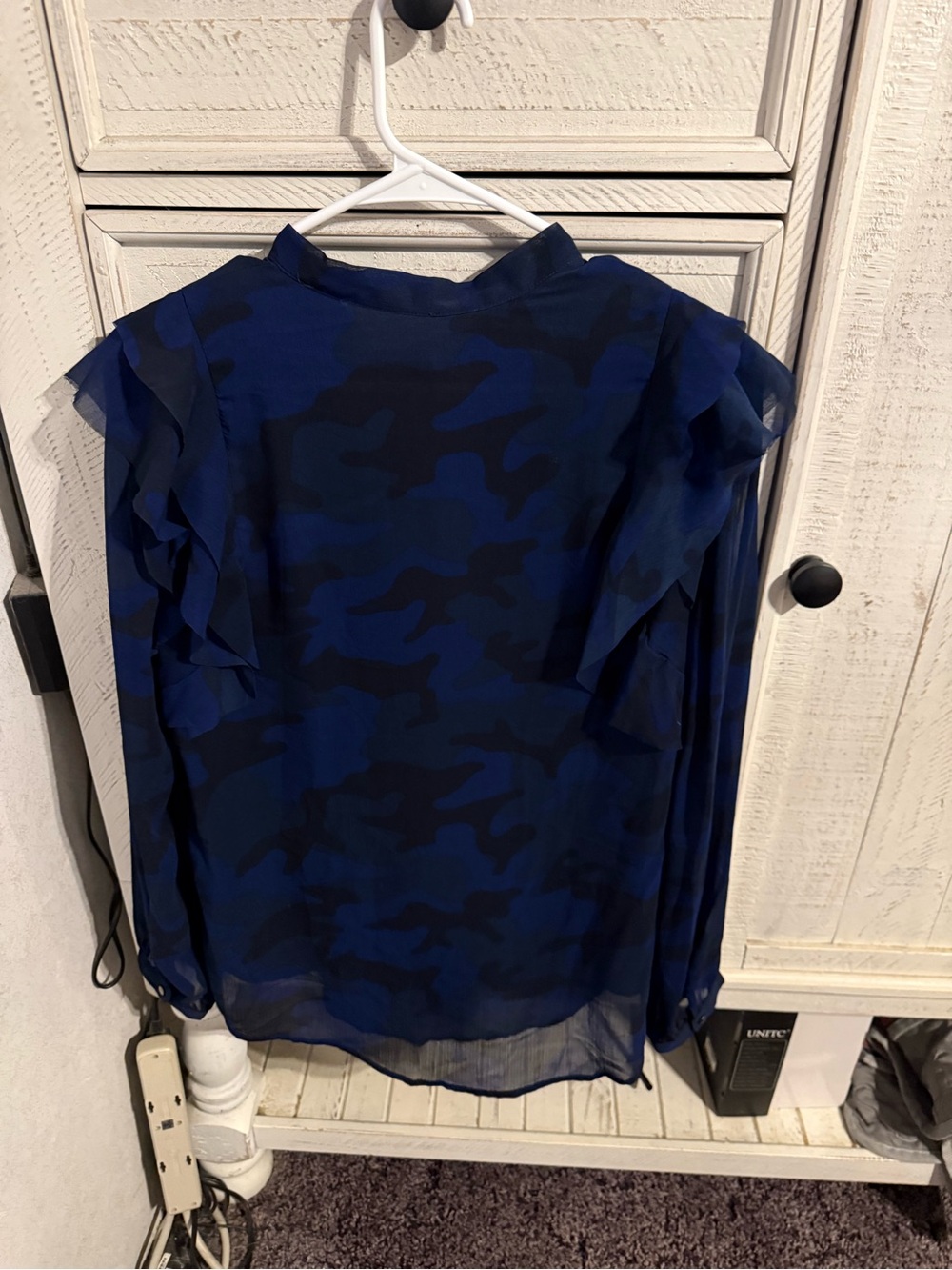 Banana Republic Navy Blue Ruffle Tie-Neck Blouse - Picture 3 of 4